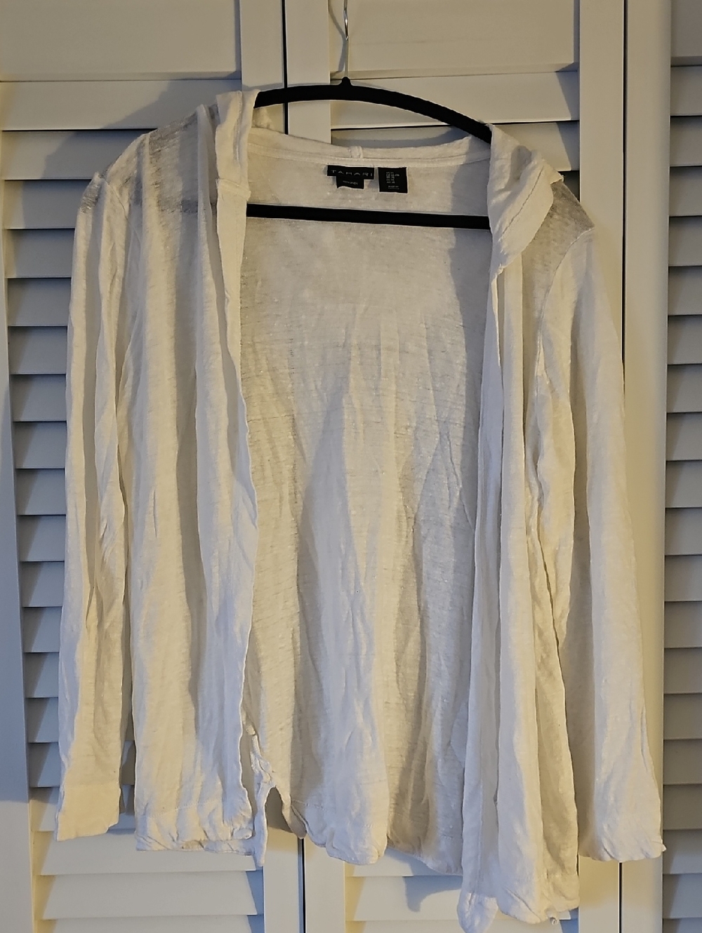 Tahari Lightweight White Hooded Open Cardigan